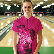 Load image into Gallery viewer, Custom Pink Butterfly Bowling Women Team Quarter-Zip Shirt, Ladies Bowlers Outfit IPHW11359