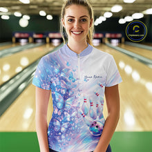 Load image into Gallery viewer, Custom Hologram Butterfly Bowling Women Quarter-Zip Shirts, Galaxy Ladies Bowling Jersey IPHW11364