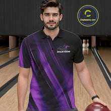 Load image into Gallery viewer, Custom Black And Purple Gradient Flame Bowling Team Jerseys, Fire Bowling Shirt For Men IPHW10572
