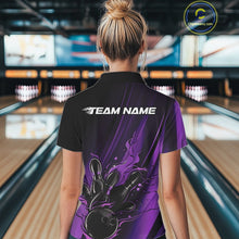 Load image into Gallery viewer, Custom Black And Purple Gradient Flame Bowling Team Jerseys, Fire Bowling Shirt For Women IPHW10572