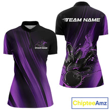 Load image into Gallery viewer, Custom Black And Purple Gradient Flame Bowling Team Jersey, Fire Bowling Shirt For Women IPHW10572