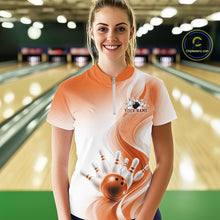 Load image into Gallery viewer, Custom Orange Bowling Jerseys For Women, Bowling Team Tournament Quarter-Zip Shirt IPHW11368