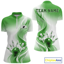 Load image into Gallery viewer, Custom Green Bowling Jerseys For Women, Bowling Team Tournament Quarter-Zip Shirt IPHW11369