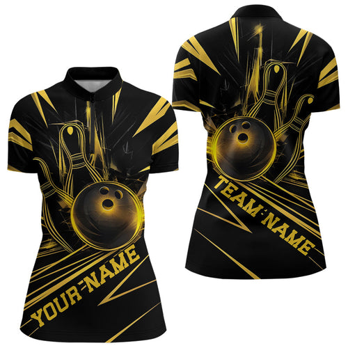 Black And Yellow Custom Bowling Jerseys, Bowling Team Quarter-Zip Shirts For Women IPHW8011