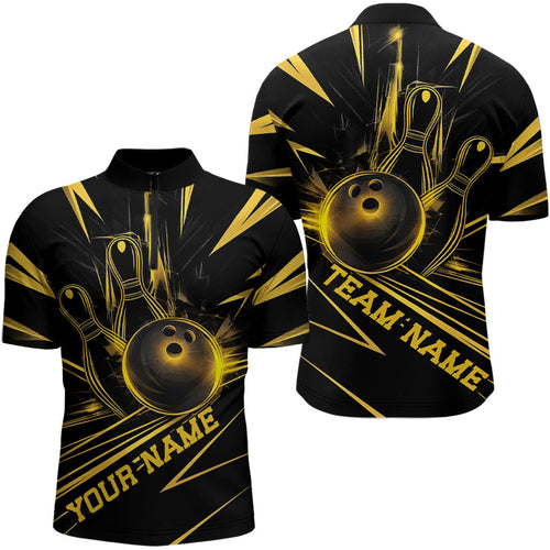 Black And Yellow Custom Bowling Jerseys, Bowling Team Quarter-Zip Shirts For Men IPHW8011