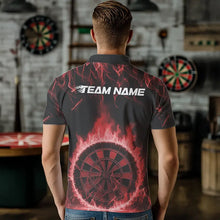 Load image into Gallery viewer, Custom Black And Red Fire Flame Dartboard Dart Polo Shirts For Men, Dart Tournament Shirt IPHW8494