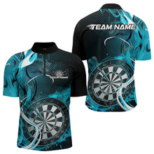 Load image into Gallery viewer, Custom Black And Blue Flame Dart Team Quarter-Zip Shirts For Men, Dart Tournament Shirts IPHW8503