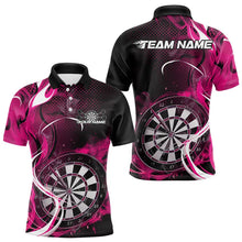 Load image into Gallery viewer, Custom Black And Pink Flame Dart Team Polo Shirts For Men, Dart Tournament Shirts IPHW8504