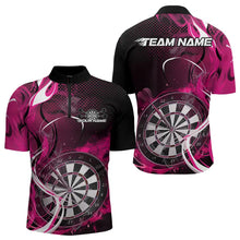 Load image into Gallery viewer, Custom Black And Pink Flame Dart Team Quarter-Zip Shirts For Men, Dart Tournament Shirts IPHW8504
