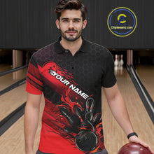Load image into Gallery viewer, Custom Black And Red Flame Bowling Team Shirts, Bowling League Shirt Men Bowling Jersey IPHW10574