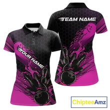 Load image into Gallery viewer, Custom Black And Pink Flame Bowling Team Shirts, Bowling League Shirt Women Bowling Jersey IPHW10576