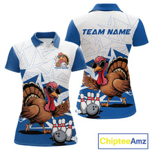 Load image into Gallery viewer, White And Blue Custom Funny Turkey Bowling Women Shirt, Bowling League Team Shirt IPHW10805