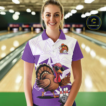 Load image into Gallery viewer, White And Purple Custom Funny Turkey Bowling Women Shirt, Bowling League Team Shirt IPHW10806