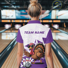 Load image into Gallery viewer, White And Purple Custom Funny Turkey Bowling Women Shirt, Bowling League Team Shirt IPHW10806