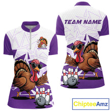 Load image into Gallery viewer, White And Purple Custom Funny Turkey Bowling Women Shirt, Bowling League Team Shirt IPHW10806