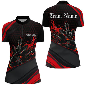 Custom Red Flame Ladies Bowling Shirts, Bowling League Bowling Team Shirts Bowlers Outfit IPHW7269