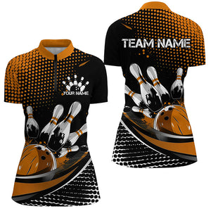 Black And Yellow Custom Bowling Team Jerseys, Bowling League Shirts For Women, Bowlers Outfits IPHW7277