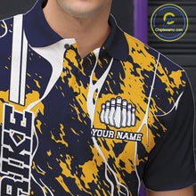 Load image into Gallery viewer, Custom Navy Blue And Yellow Camo Strike Bowling Shirt, Men Bowling League Team Jerseys IPHW10613
