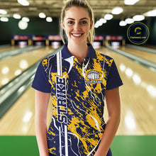 Load image into Gallery viewer, Custom Navy Blue And Yellow Camo Strike Bowling Shirt, Women Bowling League Team Jerseys IPHW10613