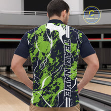 Load image into Gallery viewer, Custom Navy Blue And Green Camo Strike Bowling Shirt, Men Bowling League Team Jerseys IPHW10614