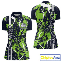 Load image into Gallery viewer, Custom Navy Blue And Green Camo Strike Bowling Shirt, Women Bowling League Team Jerseys IPHW10614