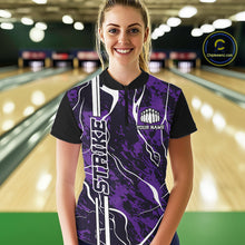 Load image into Gallery viewer, Custom Purple Camo Strike Bowling Shirts For Women, Bowling League Team Jerseys IPHW10616