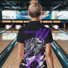 Load image into Gallery viewer, Custom Black And Purple Wolf Bowling Women Polo Shirts, Wolf Scratch Bowling League Shirt IPHW8721