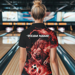 Custom Red Flame Lion Bowling Team Women Quarter-Zip Shirts, Lion Bowling League Shirt IPHW8977