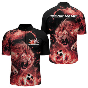 Custom Red Flame Lion Bowling Team Men Quarter-Zip Shirts, Lion Bowling League Shirt IPHW8977