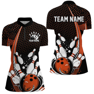 Custom Black And Orange Ladies Bowling Shirts, Classic Retro Bowling Jerseys Bowlers Outfit IPHW7280