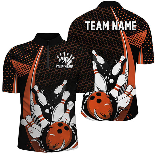 Custom Black And Orange Bowling Shirts For Men, Classic Retro Bowling Jerseys Bowlers Outfit IPHW7280