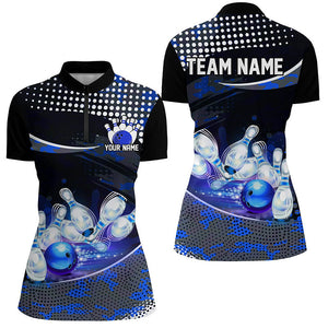 Blue Camo Custom Ladies Bowling Shirts, Bowling League Shirt Bowling Team Uniform With Name IPHW7285