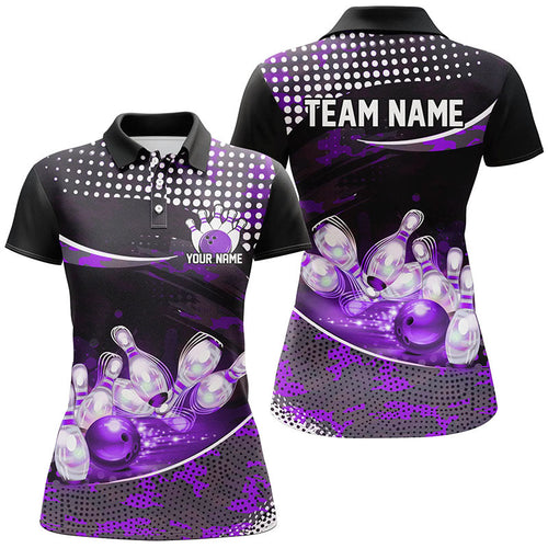 Purple Camo Custom Name Bowling Shirts For Women, Bowling League Shirt Bowling Team Uniform IPHW7287