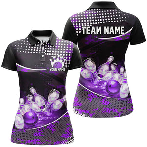 Purple Camo Custom Name Bowling Shirts For Women, Bowling League Shirt Bowling Team Uniform IPHW7287