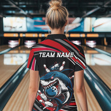 Load image into Gallery viewer, Black And Red Custom Shark Bowling Team Women Quarter-Zip Shirt, Shark Bowling League Shirt IPHW8726