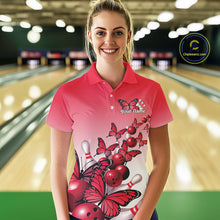 Load image into Gallery viewer, Custom Red Gradient Butterfly Bowling Women Polo Shirts For Team, Bowling League Shirt IPHW10824