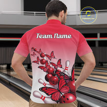 Load image into Gallery viewer, Custom Red Gradient Butterfly Bowling Men Quarter-Zip Shirts For Team, Bowling League Shirt IPHW10824