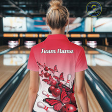 Load image into Gallery viewer, Custom Red Gradient Butterfly Bowling Women Quarter-Zip Shirts, Bowling League Shirt IPHW10824