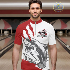 Custom White And Red Shark Jerseys, Shark Bowling Team Men Quarter-Zip Shirts Bowlers Outfit IPHW8987