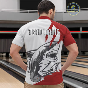 Custom White And Red Shark Jerseys, Shark Bowling Team Men Quarter-Zip Shirts Bowlers Outfit IPHW8987