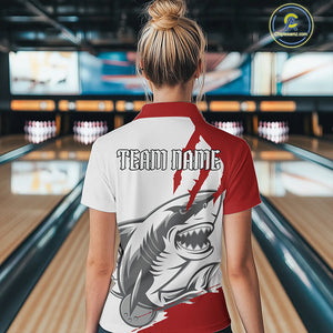 Custom White And Red Shark Jerseys, Bowling Team Women Quarter-Zip Shirts Bowlers Outfit IPHW8987