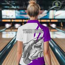 Load image into Gallery viewer, Custom White And Purple Shark Jerseys, Shark Bowling Team Women Polo Shirts Bowler Outfit IPHW8988