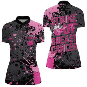 Strike Out Breast Cancer Pink Ribbon Custom Breast Cancer Ladies Bowling Shirt IPHW7048