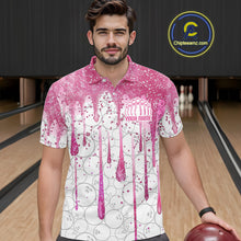 Load image into Gallery viewer, 3D Pink Glitter Pink Ribbon Pattern Custom Breast Cancer Bowling Polo Shirts For Men And Women IPHW7051