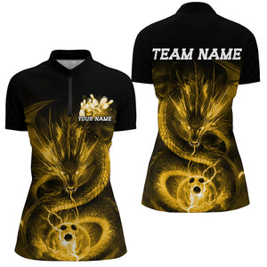 Black And Gold Custom Dragon Ladies Bowling Shirts, Bowling Team Uniform Bowler Outfits IPHW7617