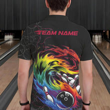 Load image into Gallery viewer, Custom Rainbow Flame Bowling Team Polo Shirts For Men, Colorful Bowling League Shirt IPHW8740