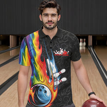 Load image into Gallery viewer, Custom Rainbow Flame Bowling Team Polo Shirts For Men, Colorful Bowling League Shirt IPHW8747