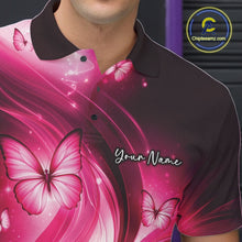 Load image into Gallery viewer, Custom Pink Butterfly Bowling Men Polo Shirts, Team Tournament Bowlers Outfit IPHW11112