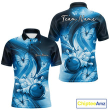 Load image into Gallery viewer, Custom Blue Butterfly Bowling Men Polo Shirts, Team Tournament Bowlers Outfit IPHW11113