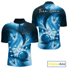 Load image into Gallery viewer, Custom Blue Butterfly Bowling Men Quarter-Zip Shirts, Team Tournament Bowlers Outfit IPHW11113